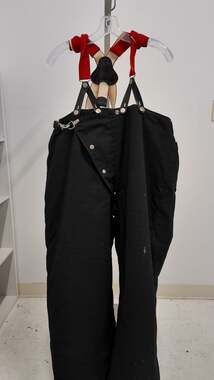 Vintage Heavyweight Black Canvas Work Overalls with Red Suspenders